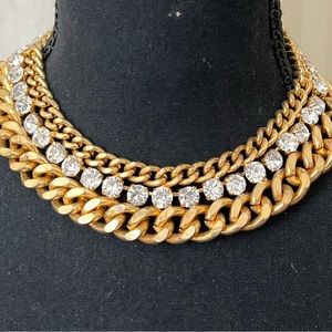 Gold collar necklace with clear crystals excellent station